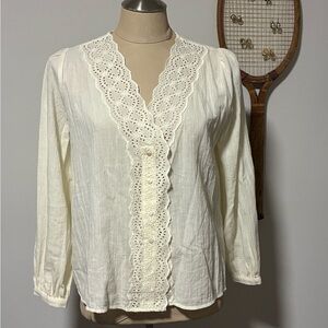 Madewell Cream Scalloped Lace Blouse